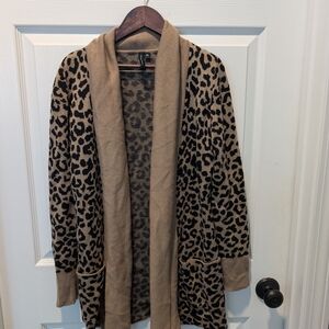 Tan and Black Open Front Leopard Cardigan